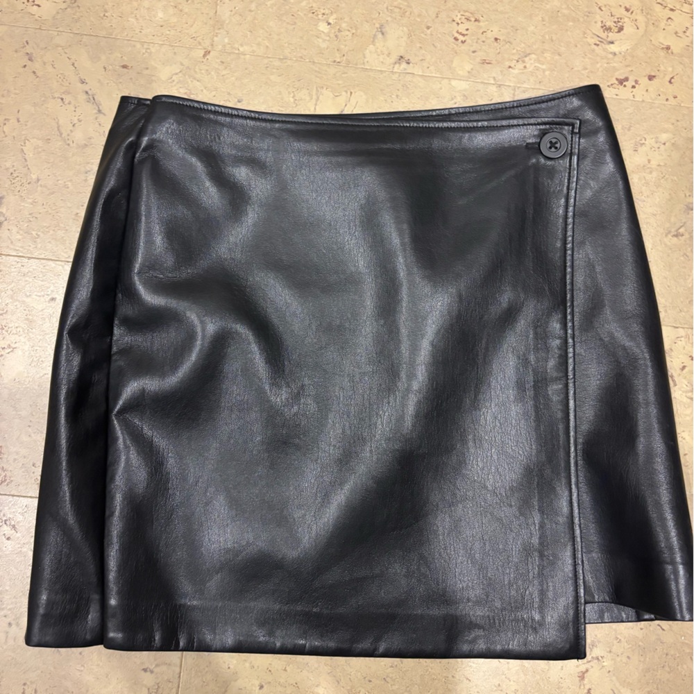 Babaton Black Leather Mini Skirt
